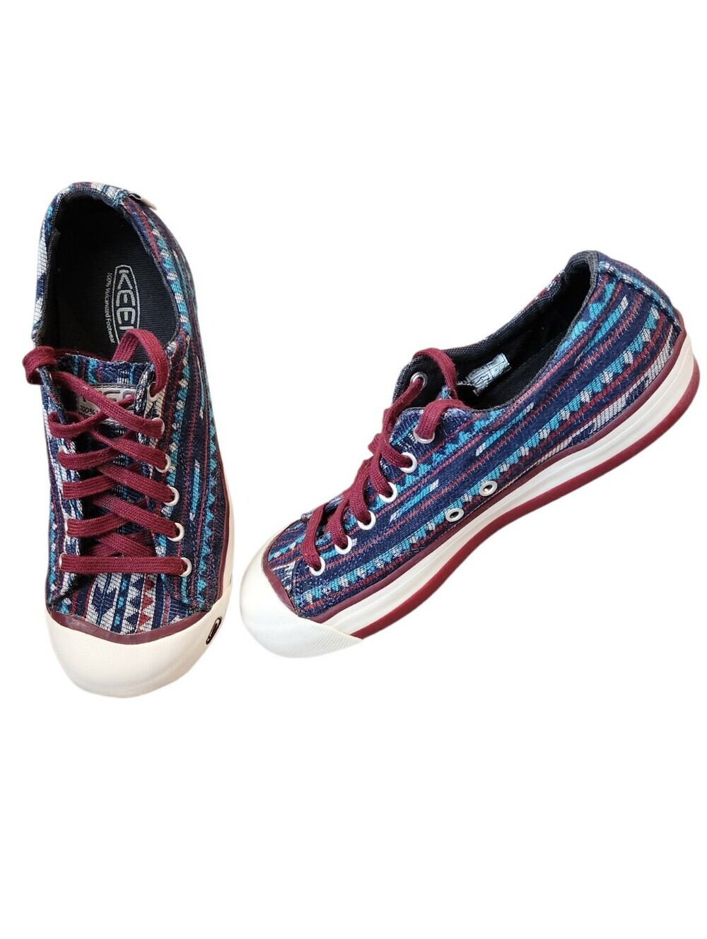 KEEN Coronado II Aztec Woven Canvas Vulcanized Sneakers Size 7.5 Burgundy/Blue